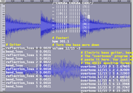 Audacity with the ASCII tab file overlaid